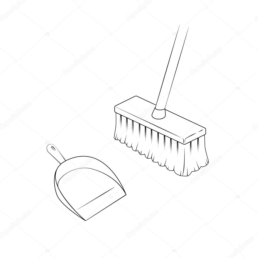 1024x1024 Broom And Dustpan. Isolated Illustration. Vector. Stock Vector