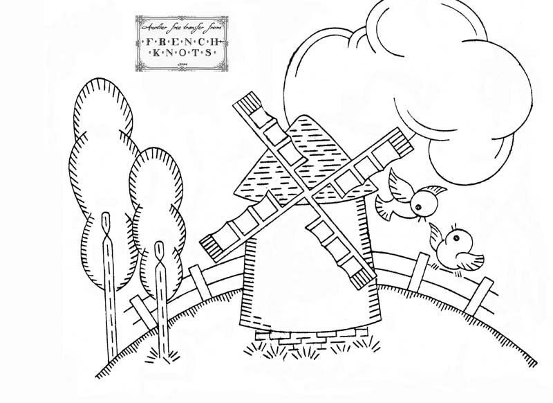 800x582 Free Dutch Windmill Hand Embroidery Transfer Pattern