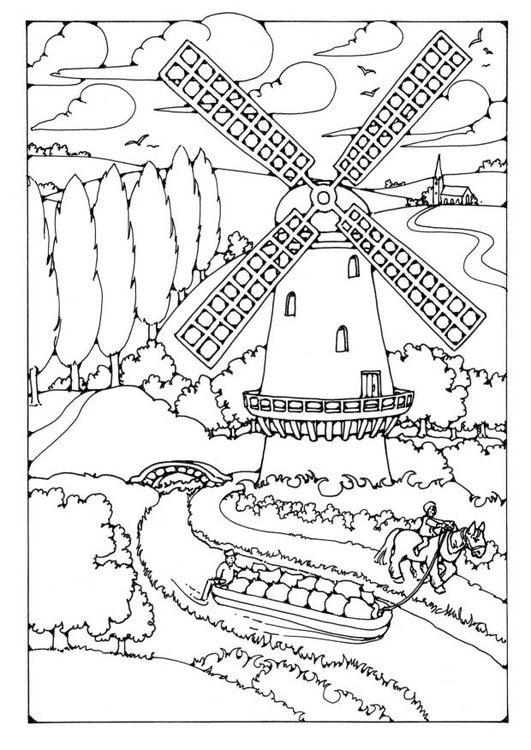 531x750 Windmill Coloring Page