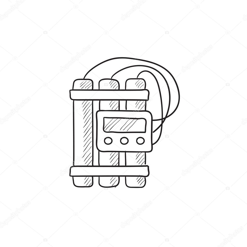 1024x1024 Dynamite And Detonator Sketch Icon. Stock Vector Rastudio
