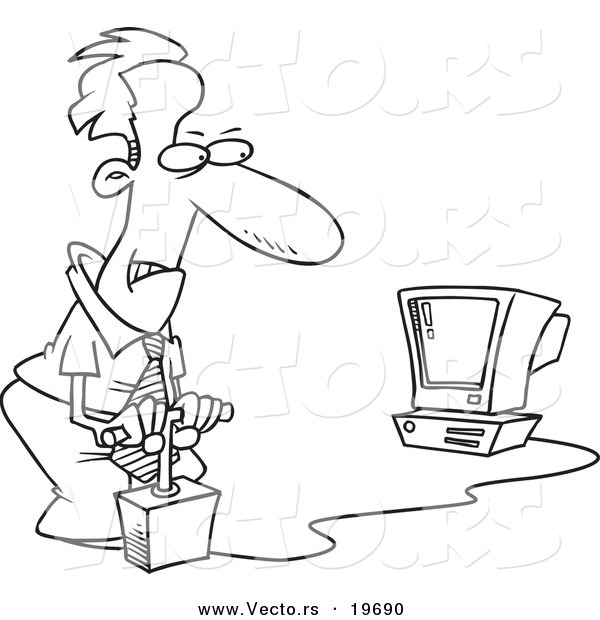 600x620 Vector Of A Cartoon Businessman Blowing Up His Computer