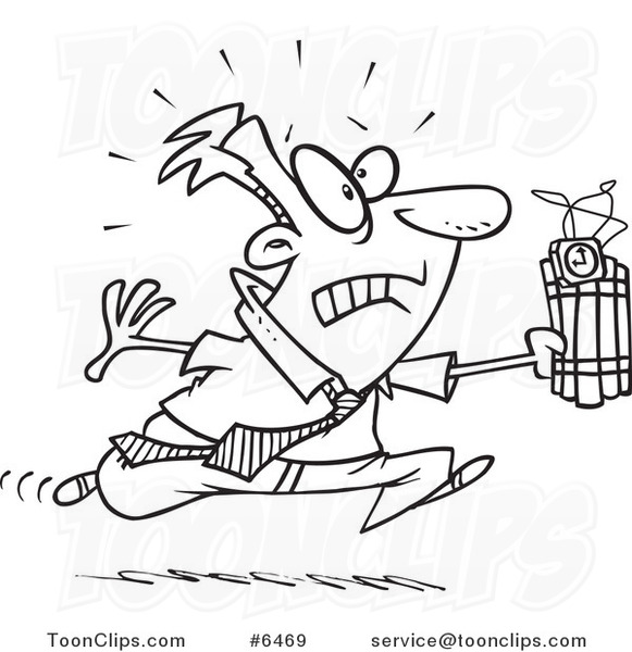581x600 Cartoon Black And White Line Drawing Of A Business Man Running