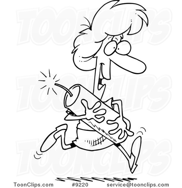 581x600 Cartoon Black And White Line Drawing Of A Lady Running