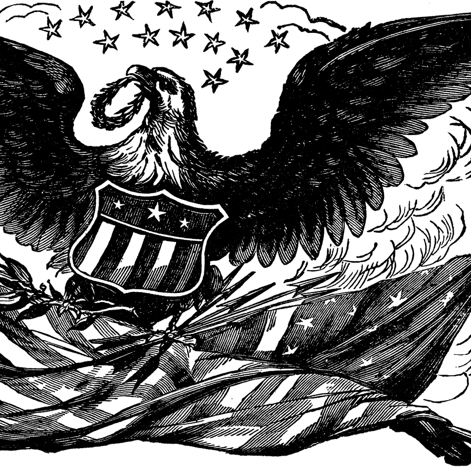 944x941 Vintage Bald Eagle With Flag Image!