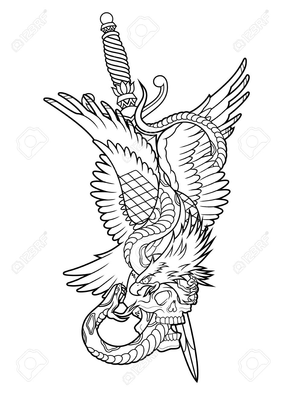 974x1300 Eagle And Snake Outline Royalty Free Cliparts, Vectors, And Stock