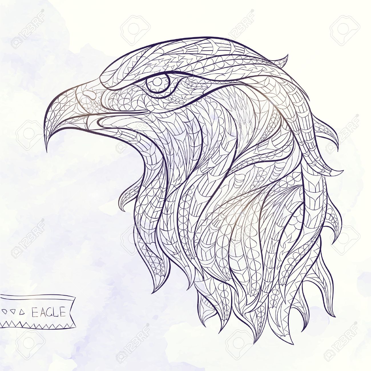 1300x1300 Patterned Head Of Eagle On The Watercolor Background. African