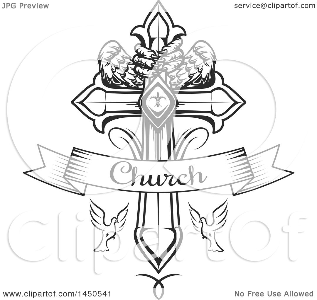 1080x1024 Clipart Graphic Of A Black White Cross With Eagle Talons