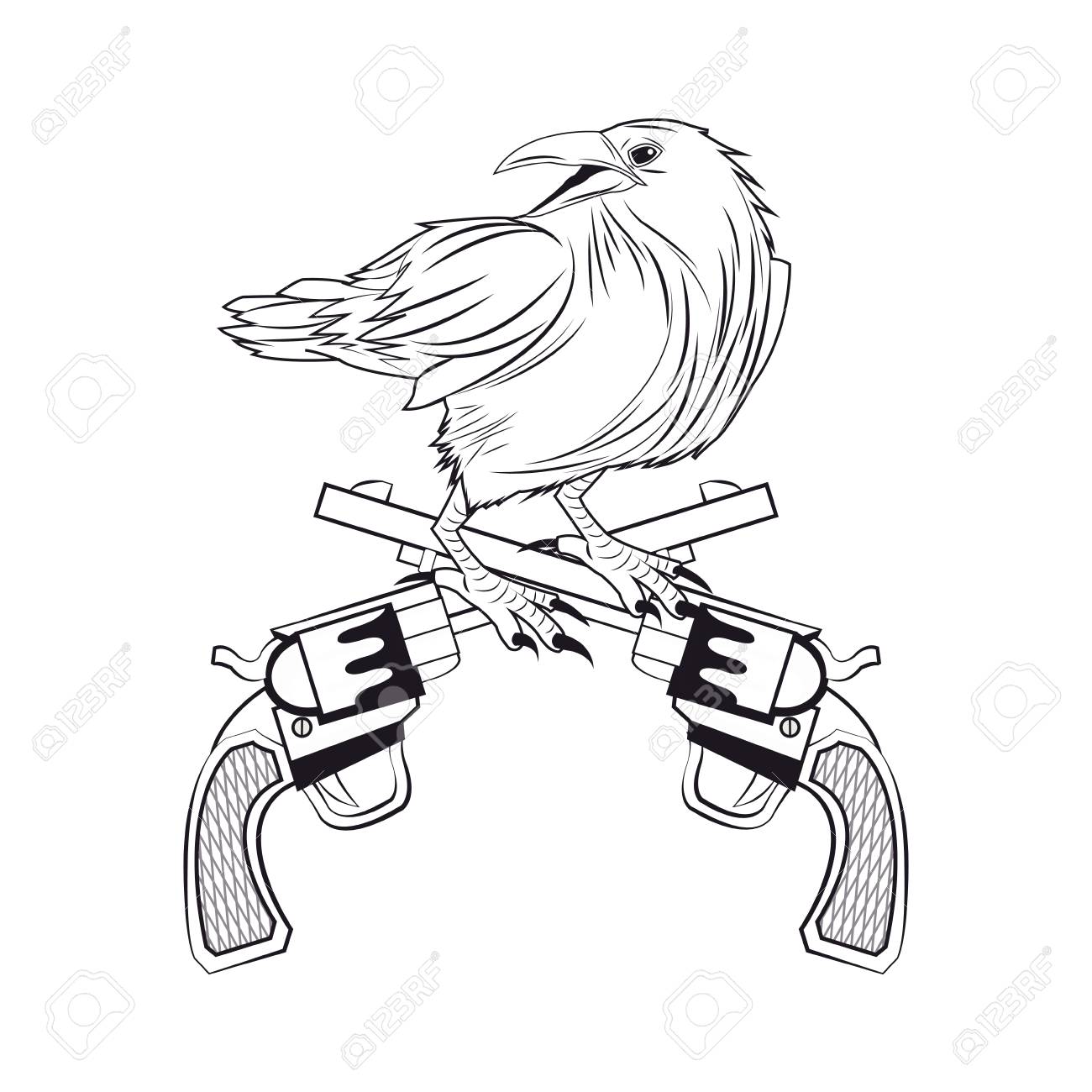1300x1300 Eagle Gun Tattoo Animal Draw Abstract Icon. Flat And Isolated