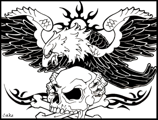 600x457 Skull And Eagle Tattoo Design By Cakekaiser