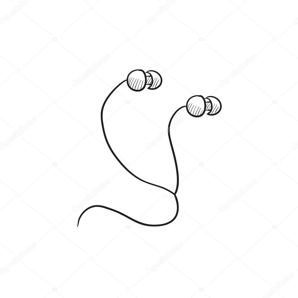 1024x1024 Earphone Sketch Icon. Stock Vector Rastudio