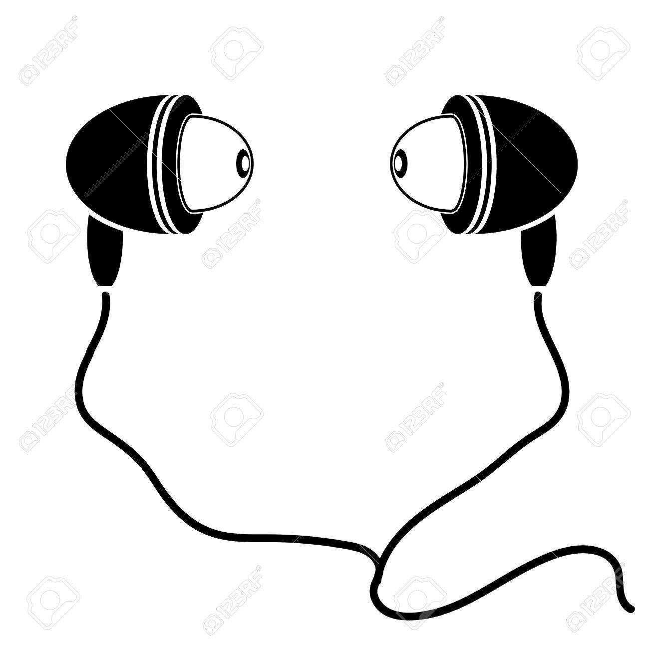 1300x1300 Earphones Silhouette Isolated On White Background. Earphone Symbol