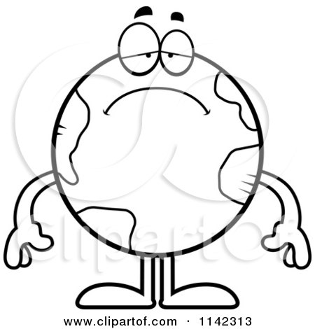 450x470 Cartoon Clipart Of A Black And White Sad Earth Globe