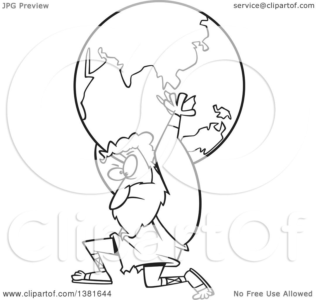 1080x1024 Clipart Of A Cartoon Black And White Greek God, Atlas, Carrying