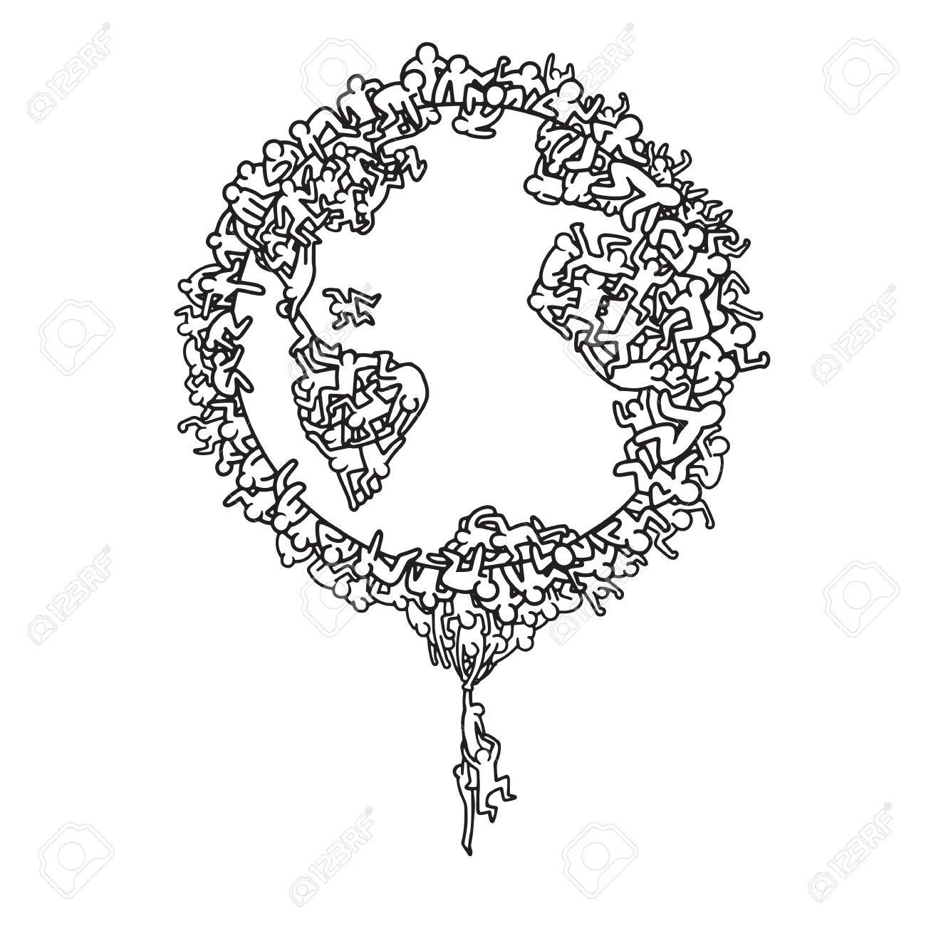 1300x1300 Hand Drawn Vector Illustration , Earth Globe With People