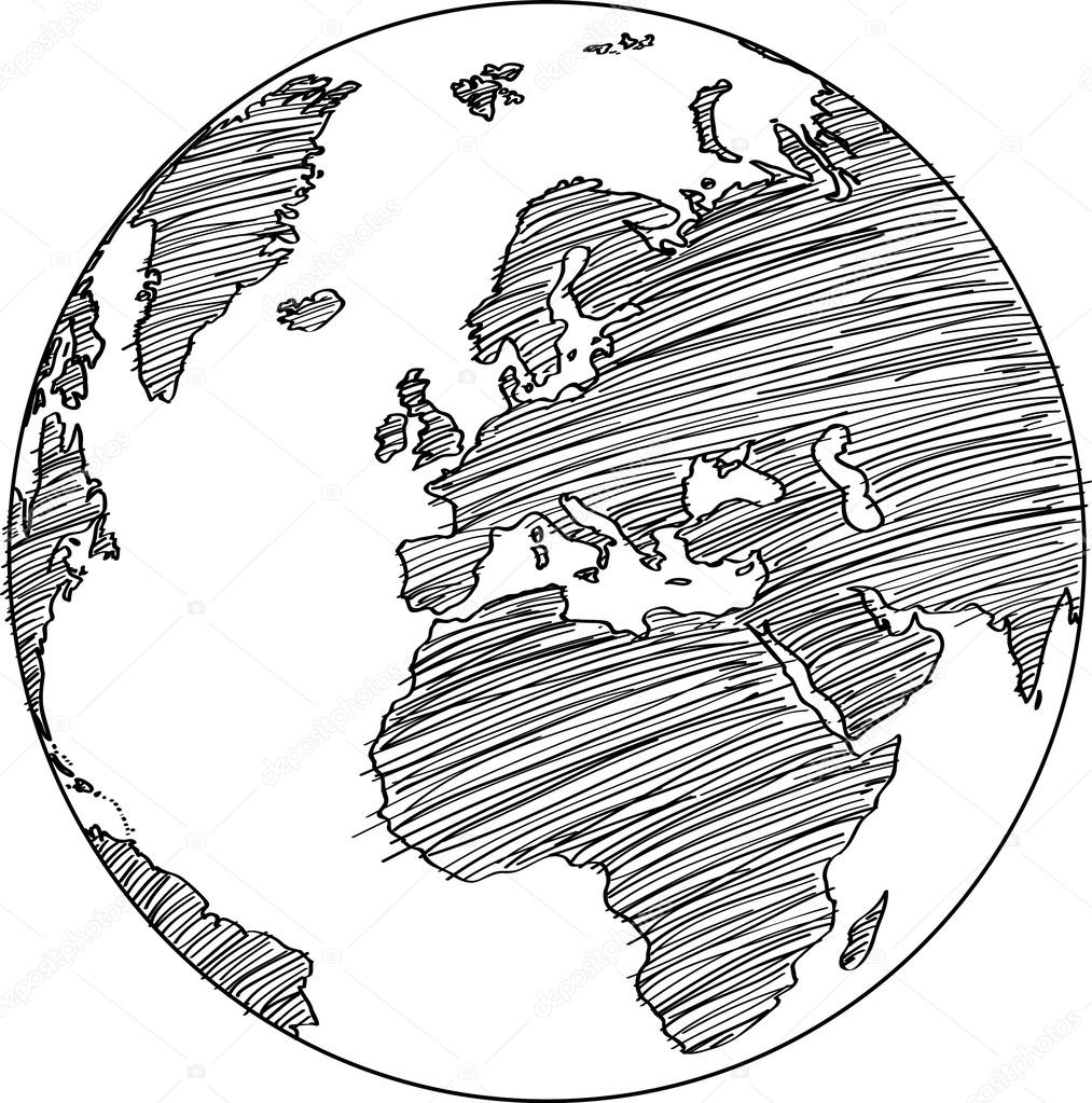 1013x1023 World Map Earth Globe Vector Line Sketched Up Illustrator, Eps 10