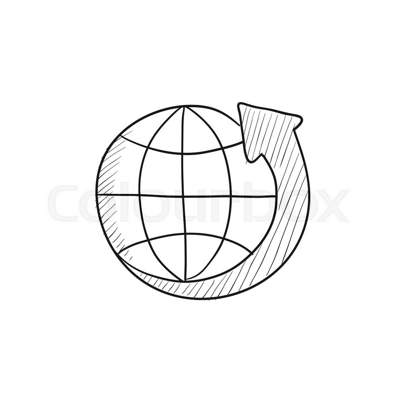 800x800 Earth And Arrow Around Vector Sketch Icon Isolated On Background