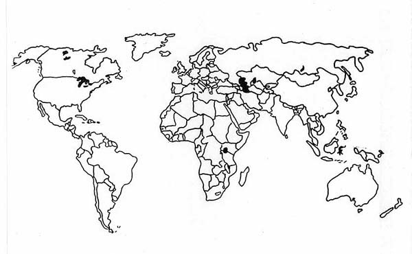 600x370 The Outline Of World Map Coloring Page