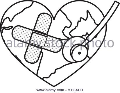 413x320 Figure Earth Planet Heart With Band Aid Icon Stock Vector Art