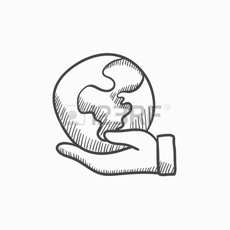 450x450 Hand Holding The Earth Vector Sketch Icon Isolated On Background