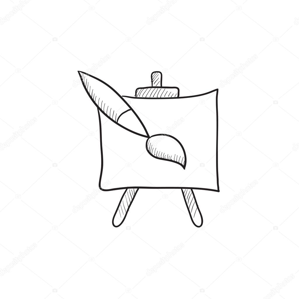 1024x1024 Easel And Paint Brush Sketch Icon. Stock Vector Rastudio