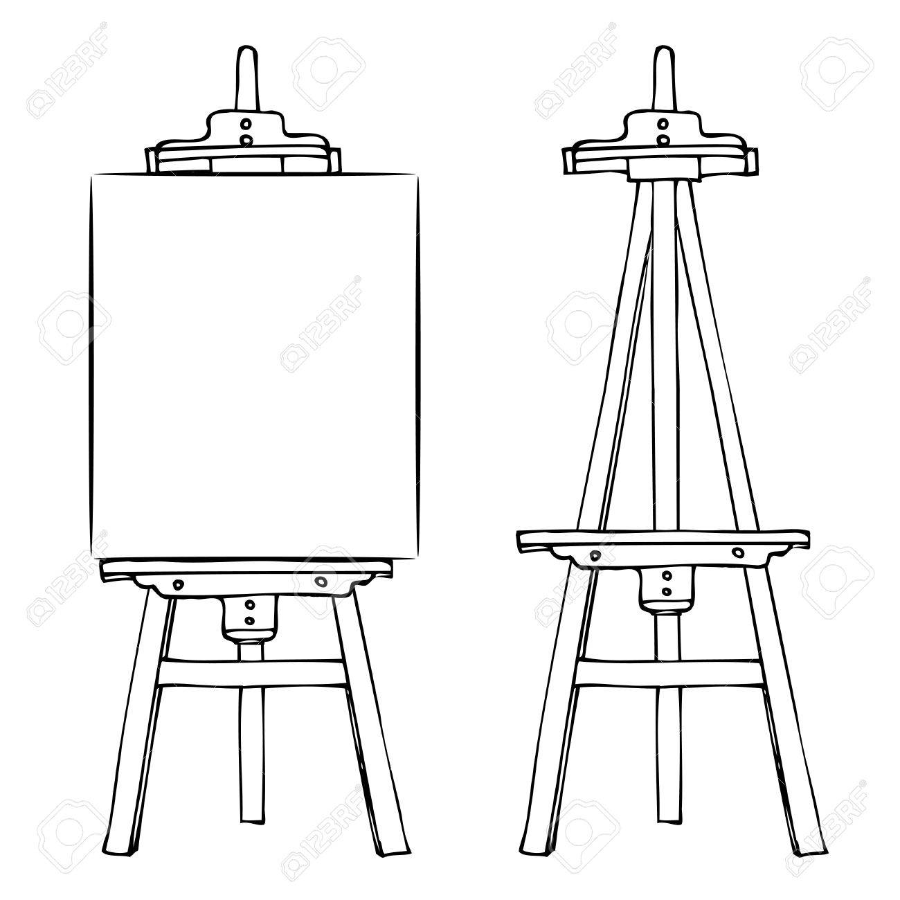 1300x1300 Wooden Painting Easel With Blank Canvas. Cartoon Black White