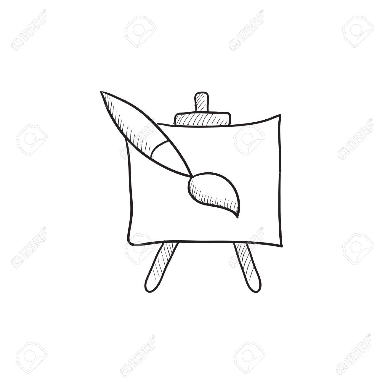 1300x1300 Easel And Paint Brush Vector Sketch Icon Isolated On Background