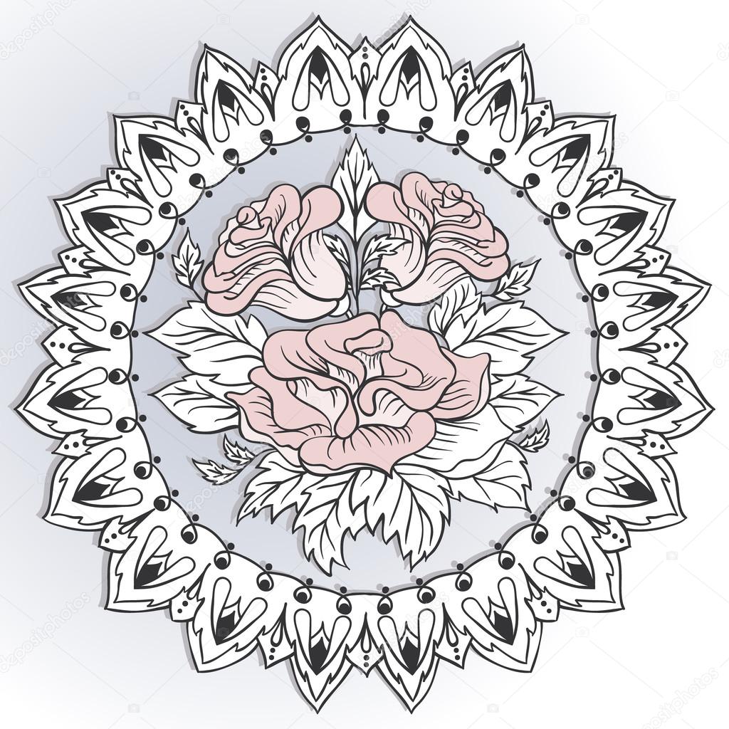 1024x1024 Freehand Drawing Of Rose In East Style Stock Vector Xarlyxa