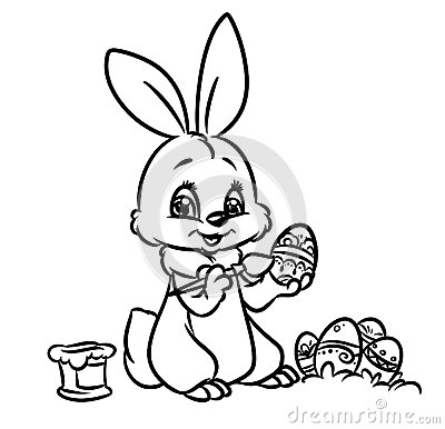 400x386 Easter Bunny Painting Eggs Coloring Pages Cartoon Illustration
