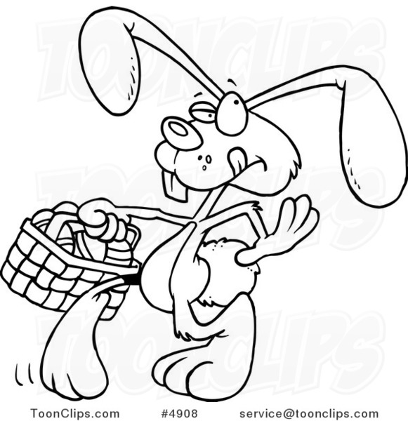 581x600 Cartoon Black And White Line Drawing Of An Easter Bunny Walking