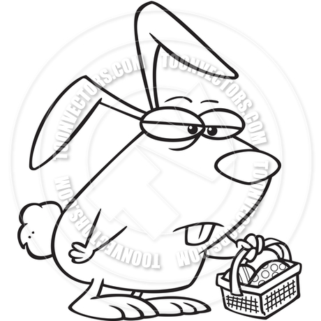 460x460 Cartoon Grumpy Easter Bunny (Black And White Line Art) By Ron