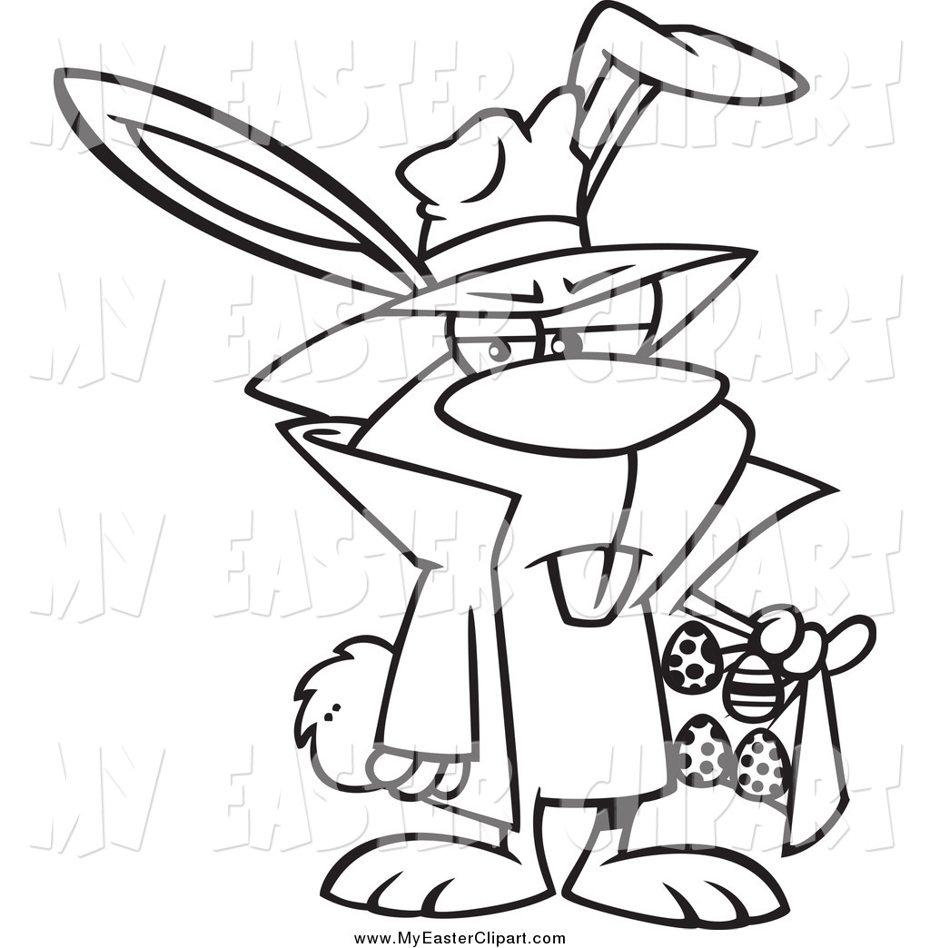 1024x1044 Clip Art Of A Lineart Cartoon Easter Bunny Dealing Eggs By