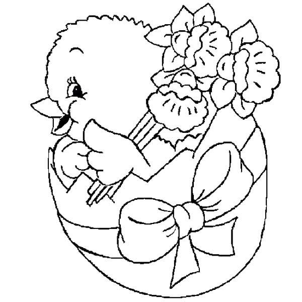 600x600 Easter Chicks Broken Egg Bring Flower Coloring Pages Best Place