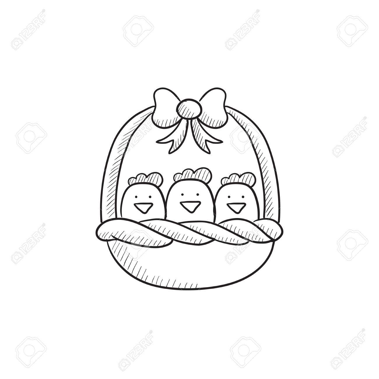 1300x1300 Basket Full Of Easter Chicks Vector Sketch Icon Isolated