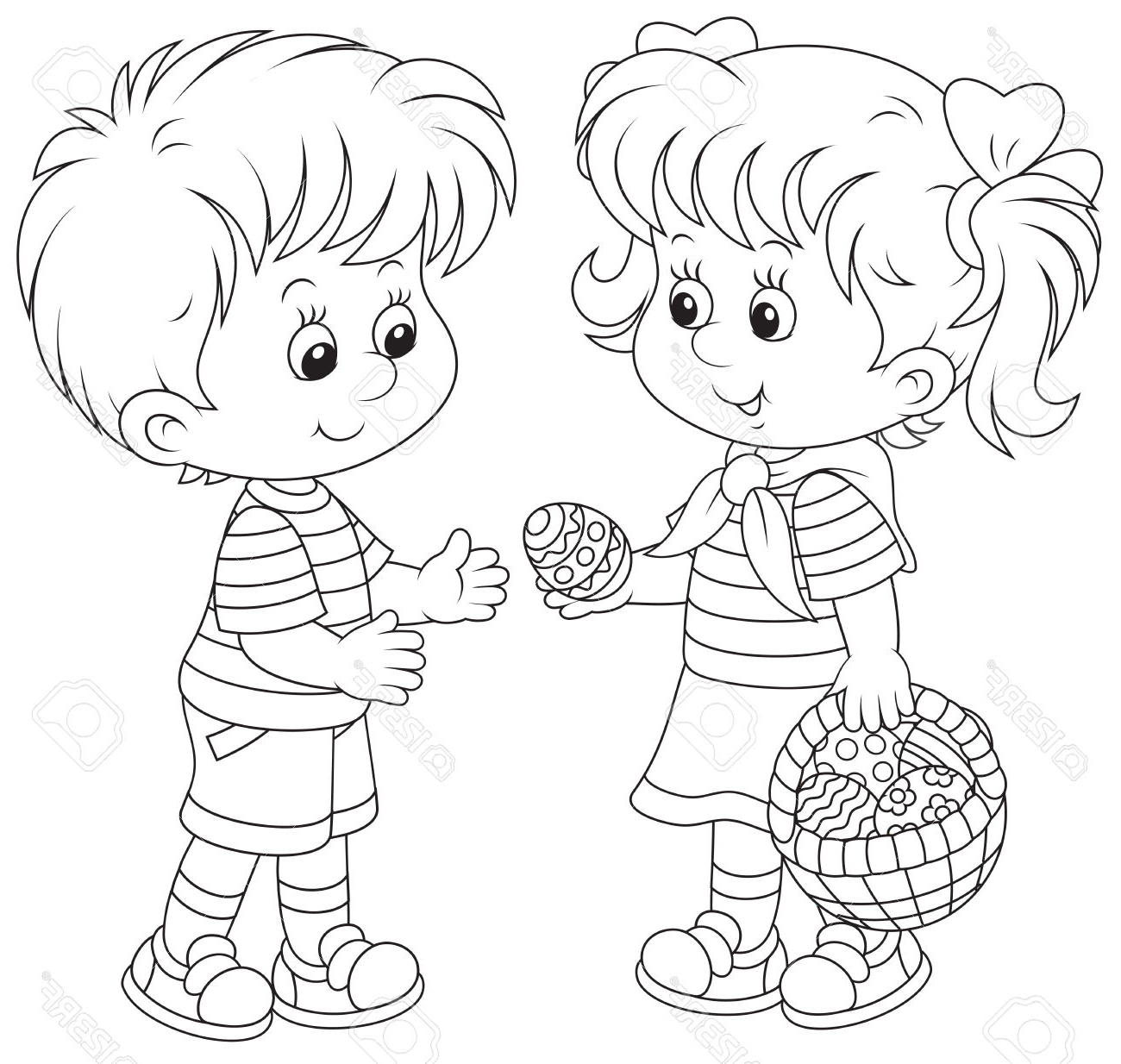 1300x1234 Outline Drawing Of Boy And Girl Little Girl And Boy On Easter Day