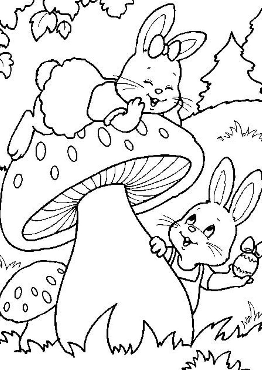 845x1191 Kids Easter Coloring Pages Bunny Hunting Eggs Easter Coloring