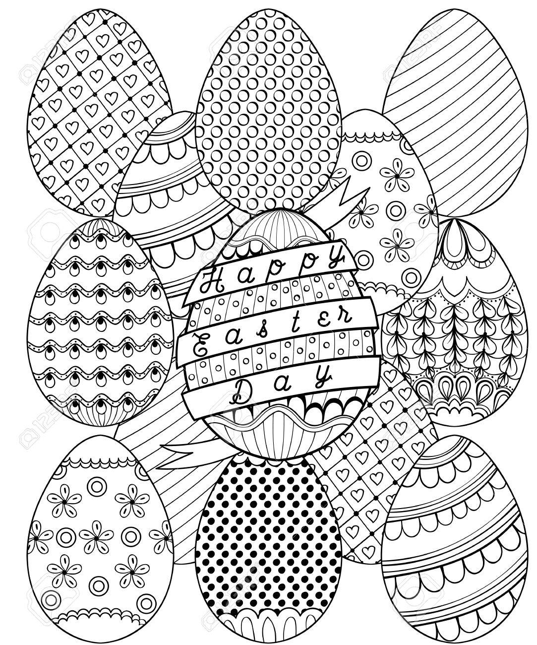 1083x1300 Hand Drawn Artistic Easter Eggs Pattern For Adult Coloring Page