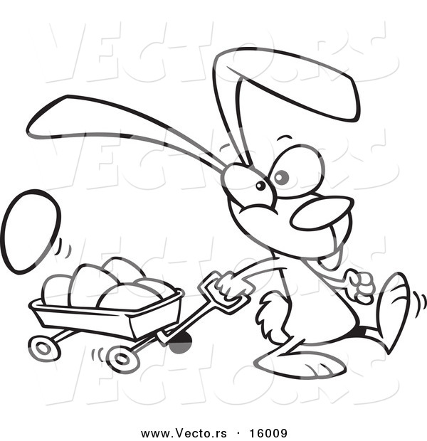 600x620 Vector Of A Cartoon Bunny Pulling A Wagon Of Easter Eggs
