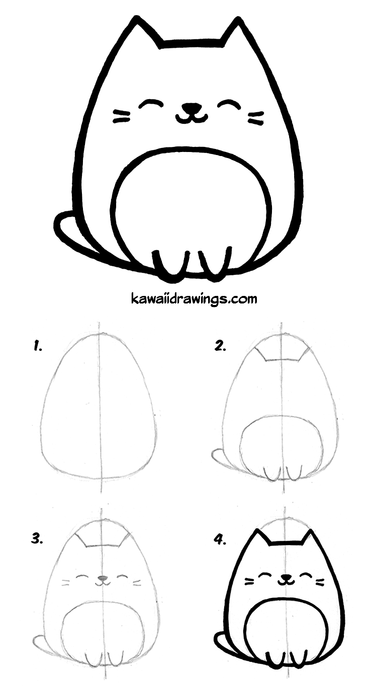 736x1375 How To Draw Kawaii Cat In 4 Easy Steps. Kawaii Drawing Tutorial