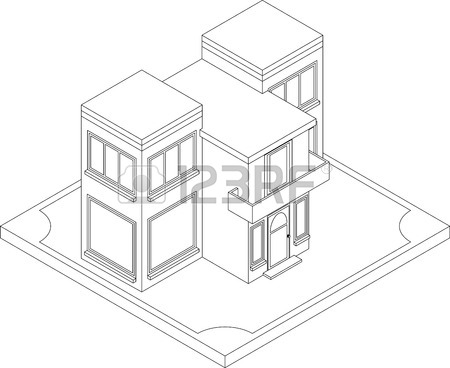 450x368 Contour Of Isometric Residential Building. Illustration Of Urban