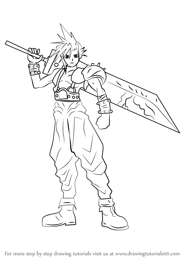 598x844 Step By Step How To Draw Cloud Strife From Final Fantasy
