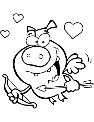 371x480 Cupid Pig Flying With Bow And Arrow Coloring Page Free Printable