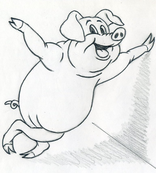 600x665 How To Draw Cartoon Pig, Self Confident, Leaning On The Wall