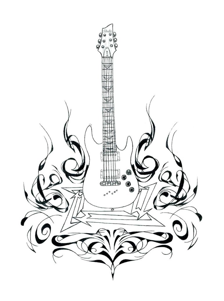 771x1035 Guitar And Flames Detail By Angrylandon