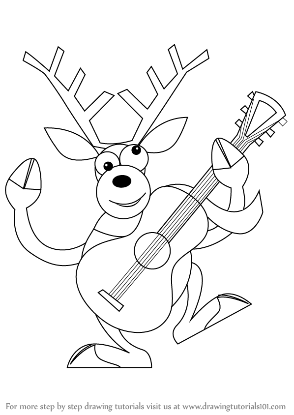 598x844 Learn How To Draw A Reindeer With Guitar (Christmas) Step By Step