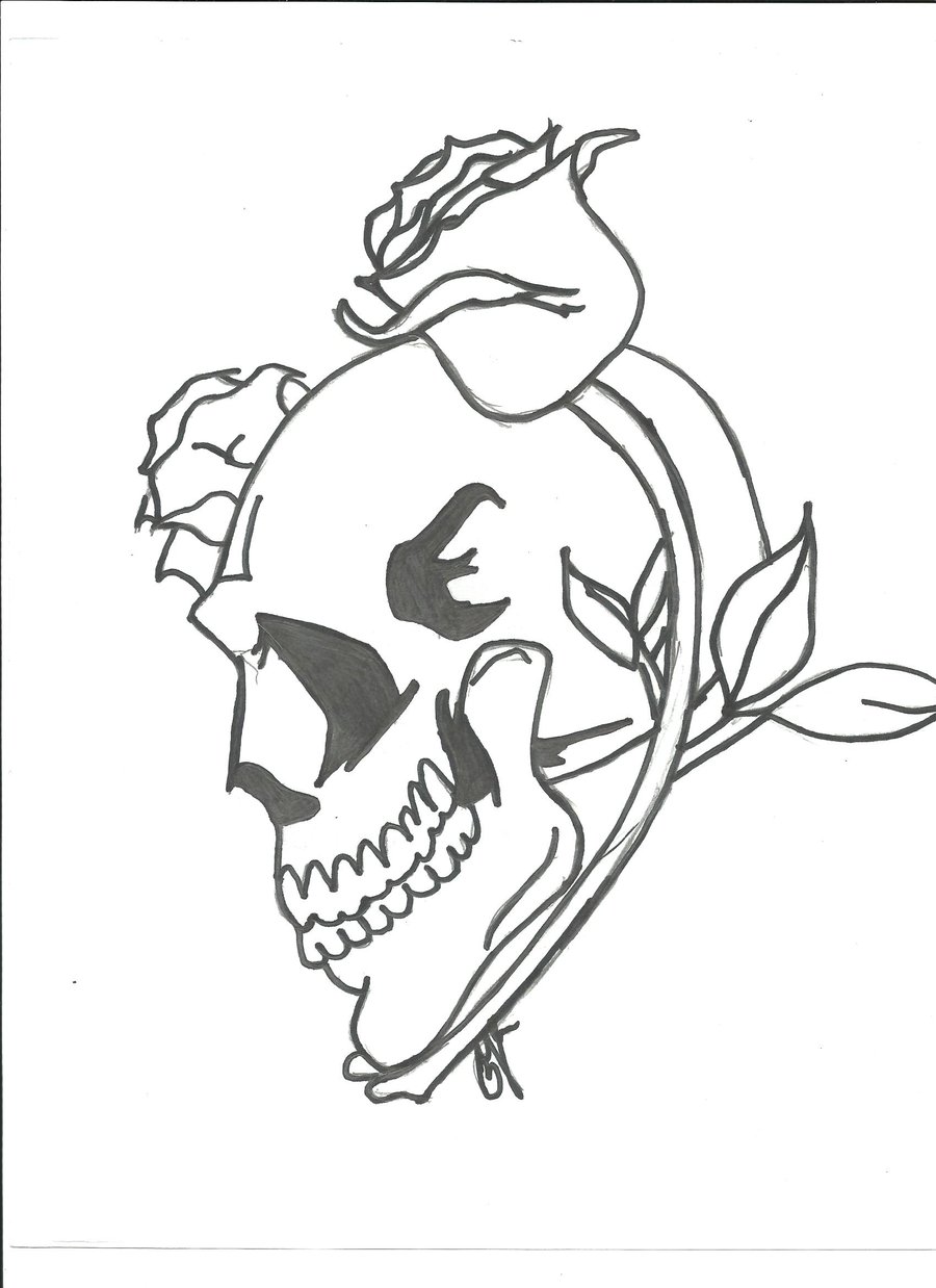 900x1238 Easy Skull Drawings With Roses