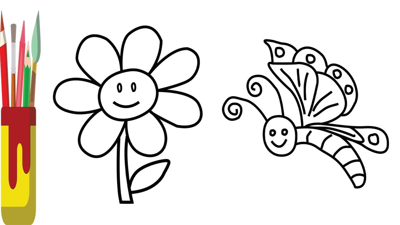 1280x720 How To Draw Color Flower And Butterfly For Kids , Coloring Pages