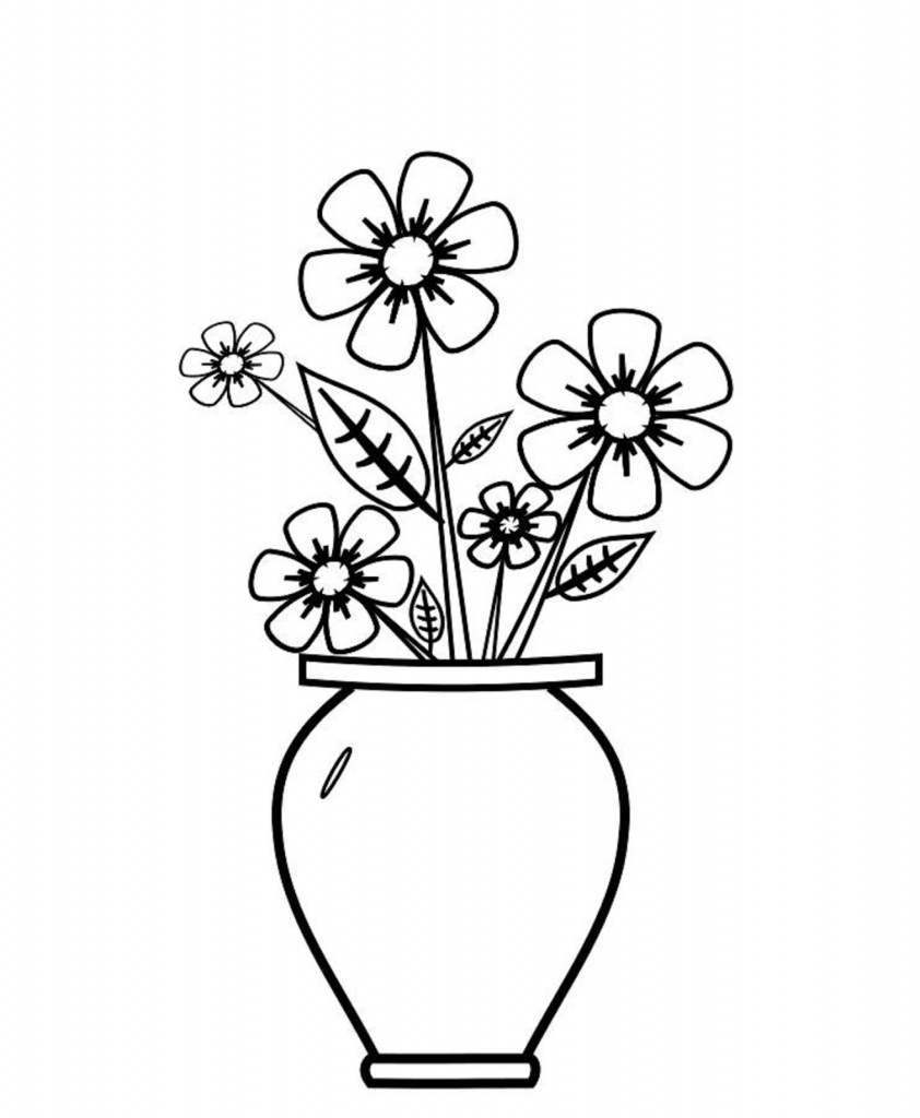842x1024 Vase Of Flowers Drawing Easy