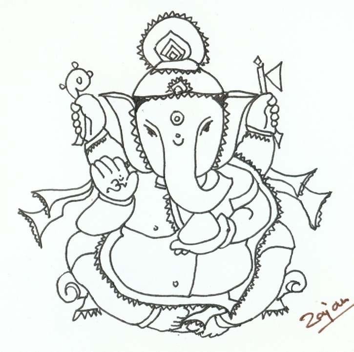 725x722 Lord Ganesh Simple Sketch