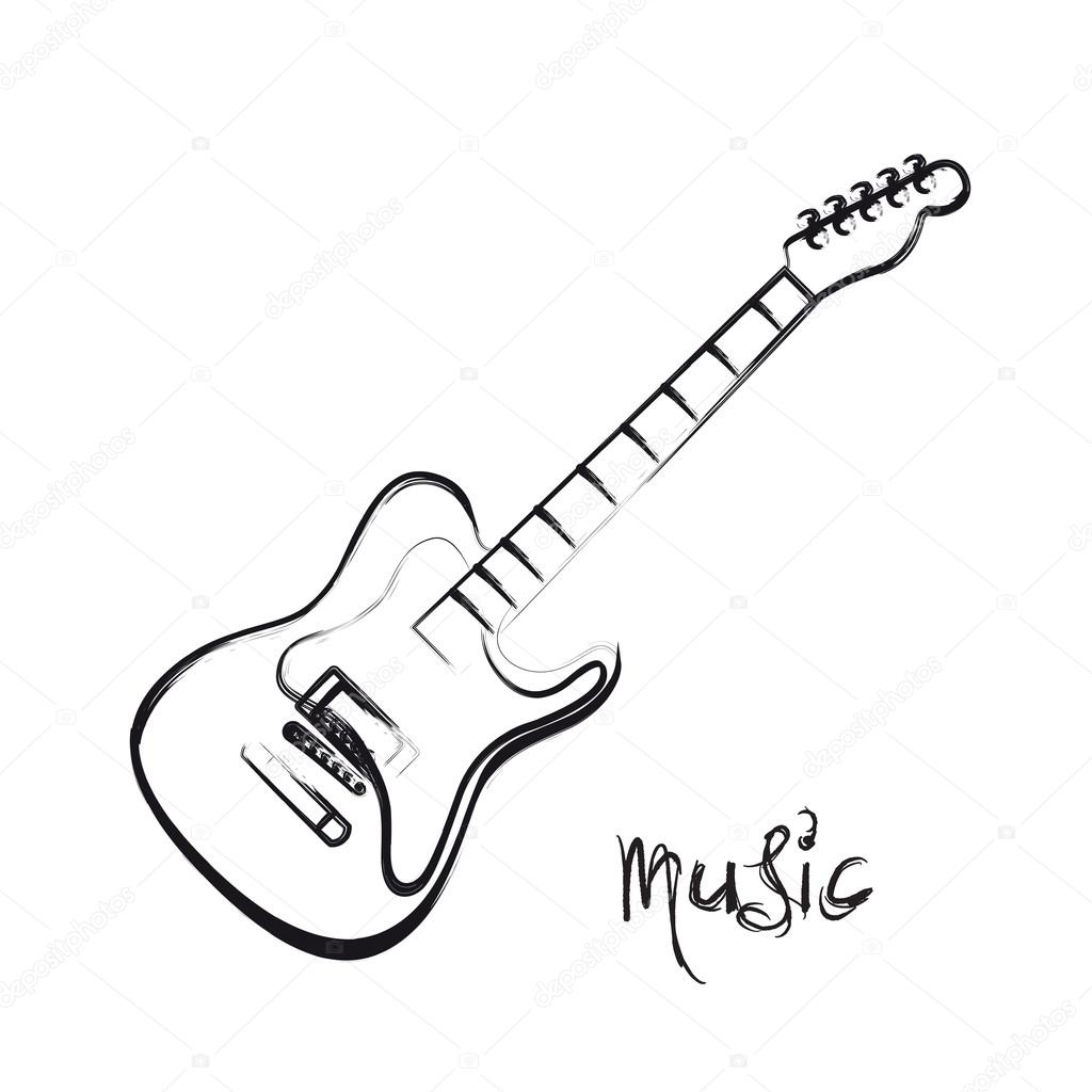 1024x1024 Electric Guitar Hand Drawn, Easy All Editable Stock Vector