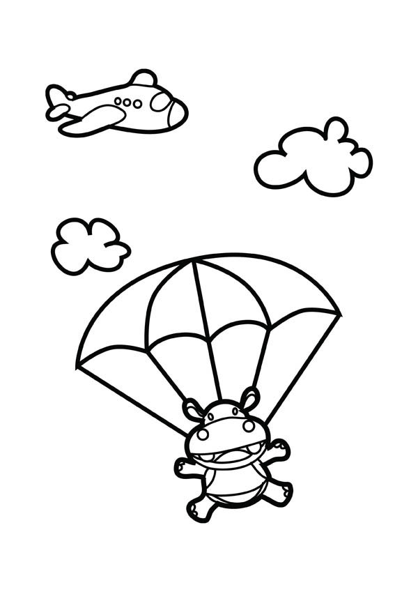 600x849 Skydiving Hippo Coloring Page